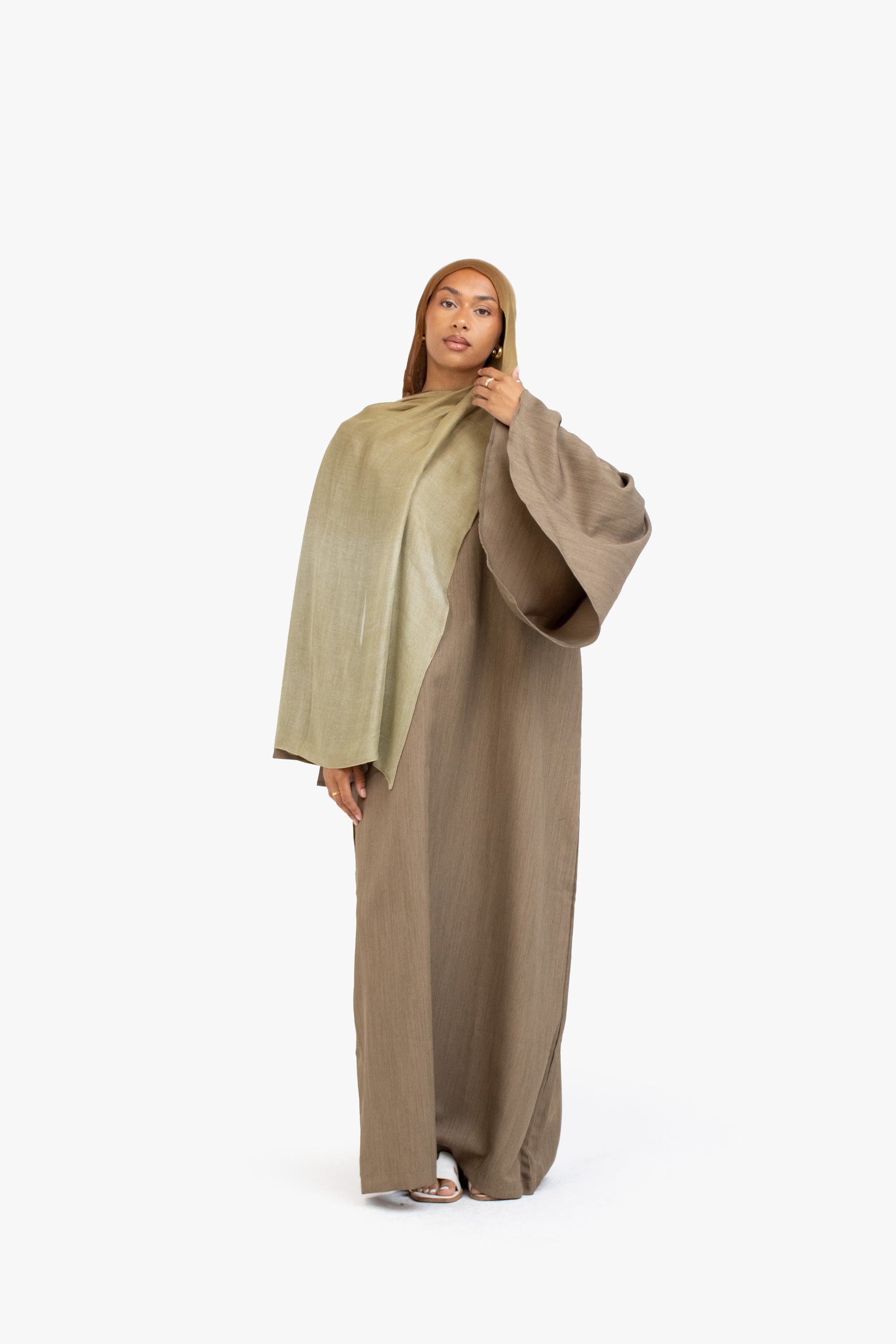 Khaki Brown Textured Umbrella Sleeve Abaya