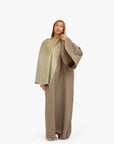 Khaki Brown Textured Umbrella Sleeve Abaya