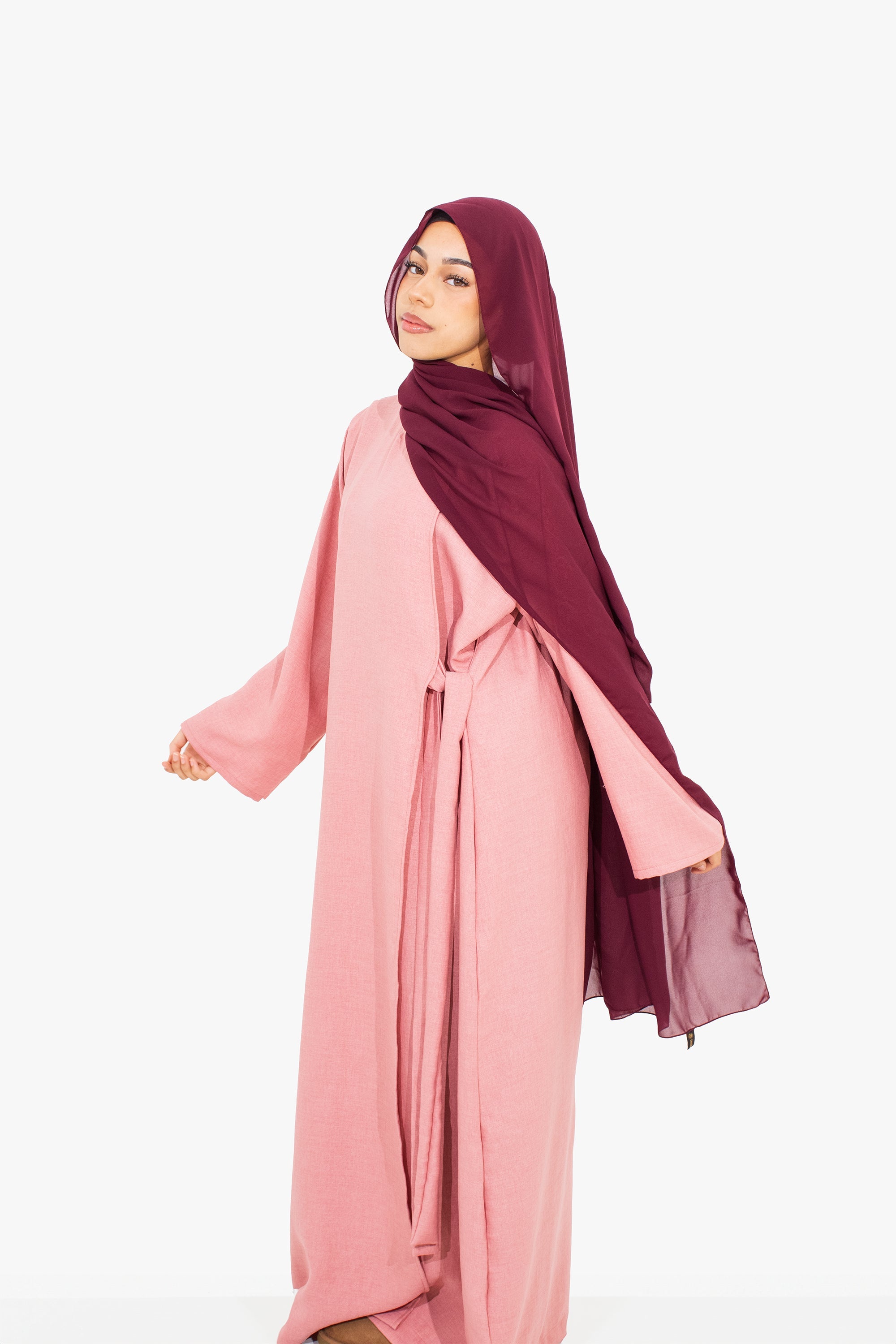 Blossom Pink Linen-Feel Side Wrap Abaya