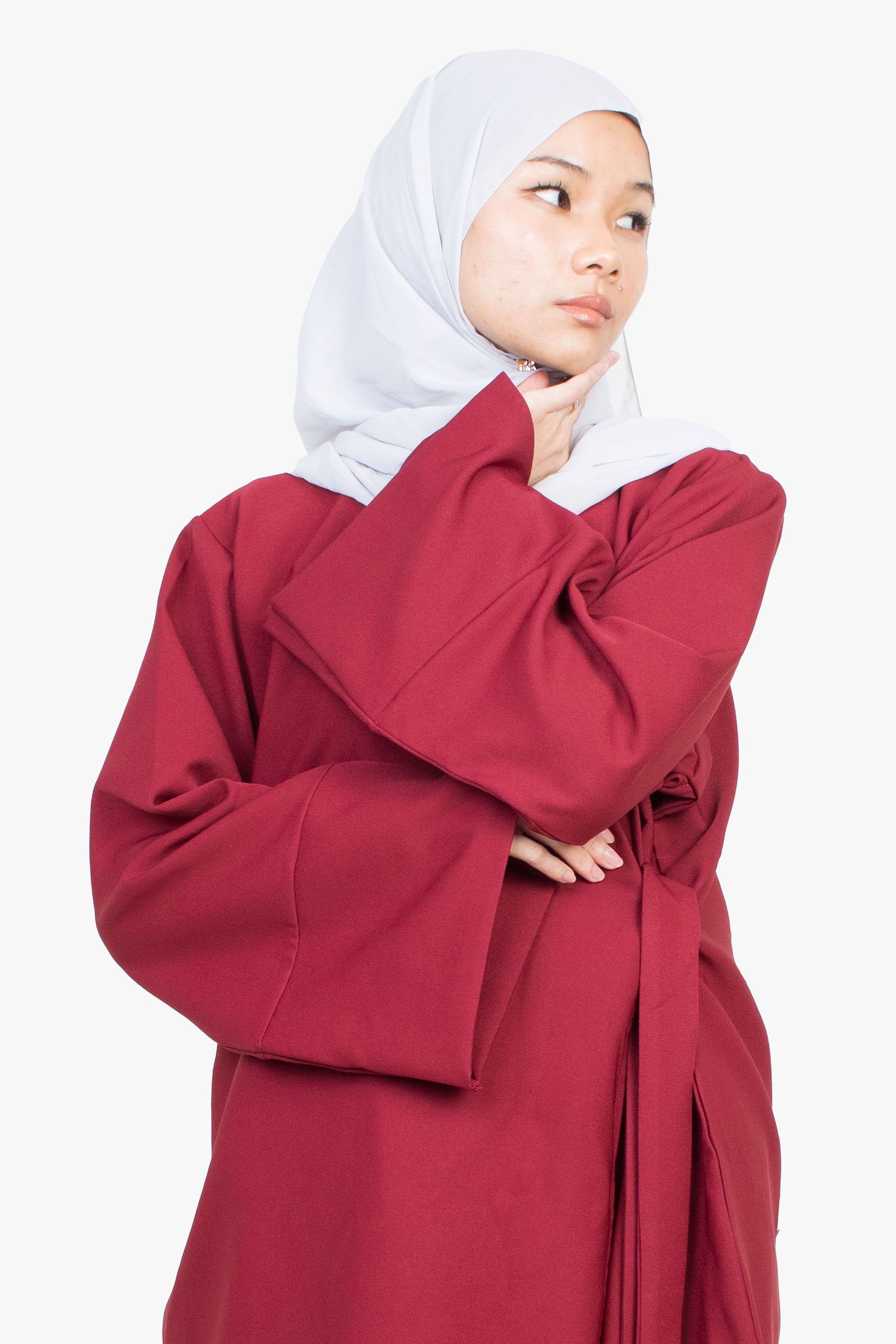 Crimson Red Side Wrap Two-Piece Abaya