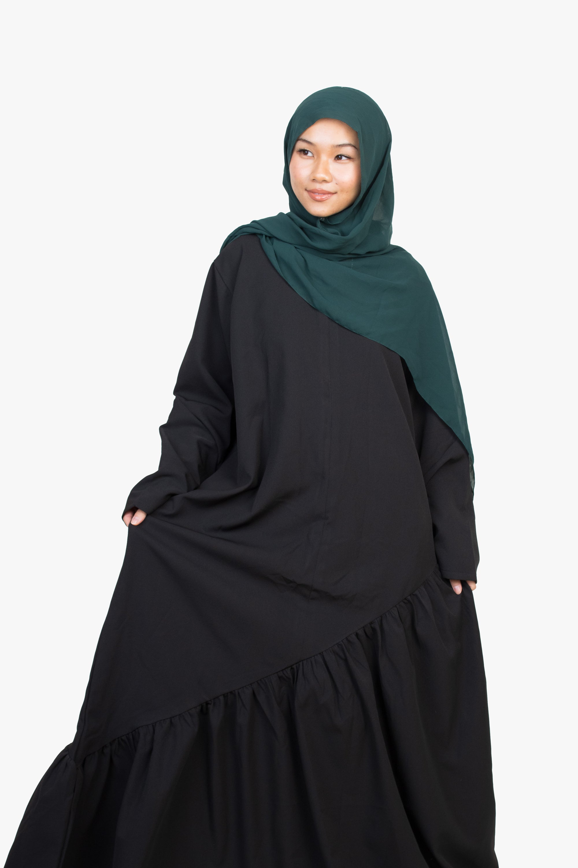 Black Asymmetric Drop Waist Abaya