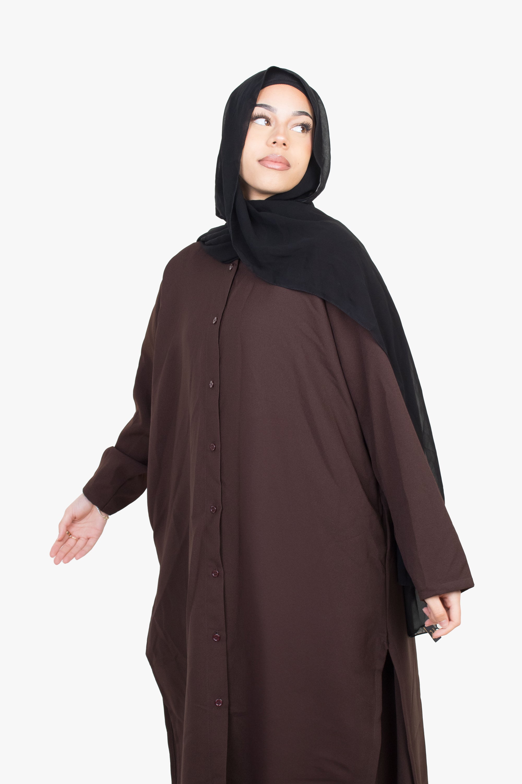 Mocha Brown Long Shirt Two-Piece Abaya
