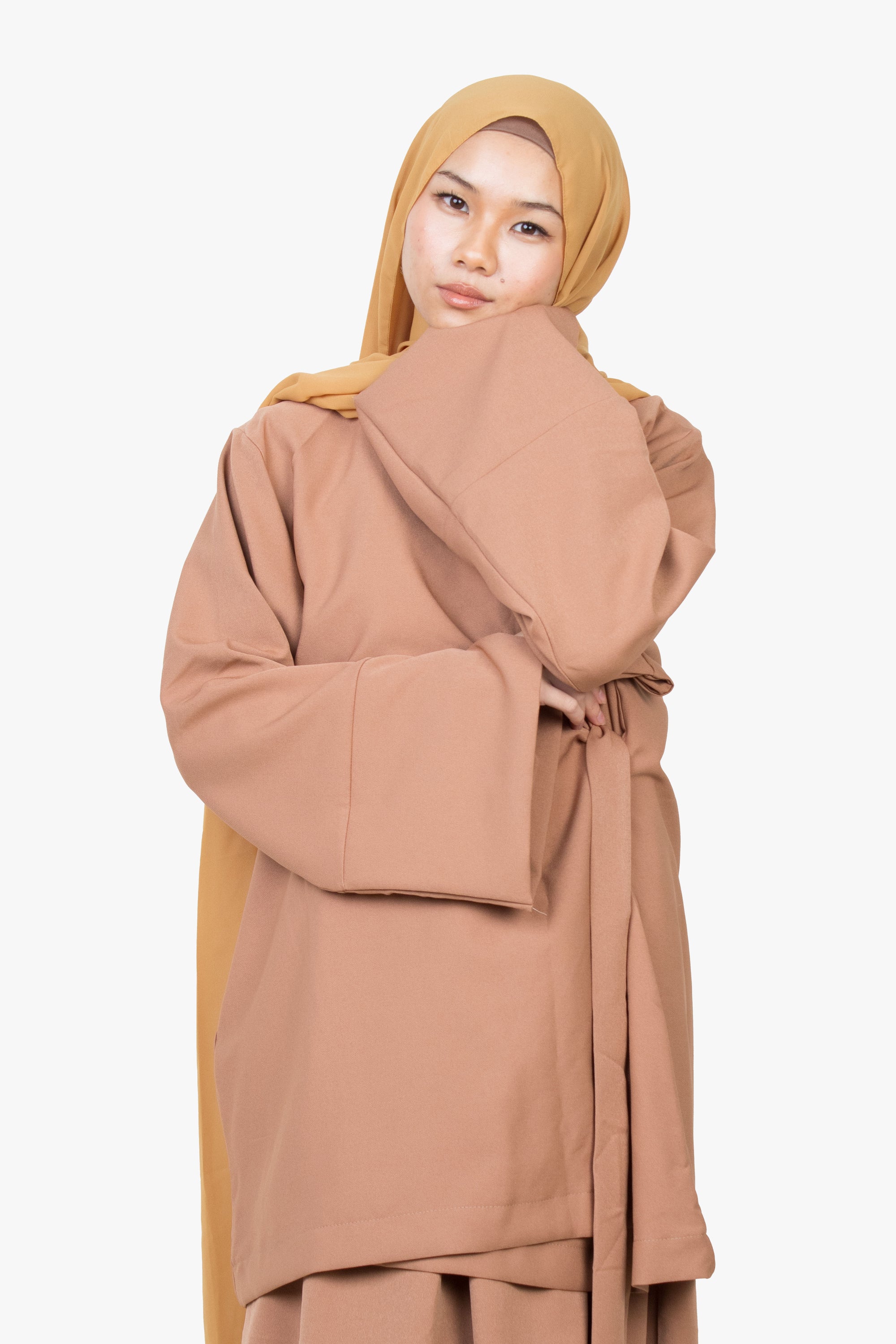Caramel Side Wrap Two-Piece Abaya