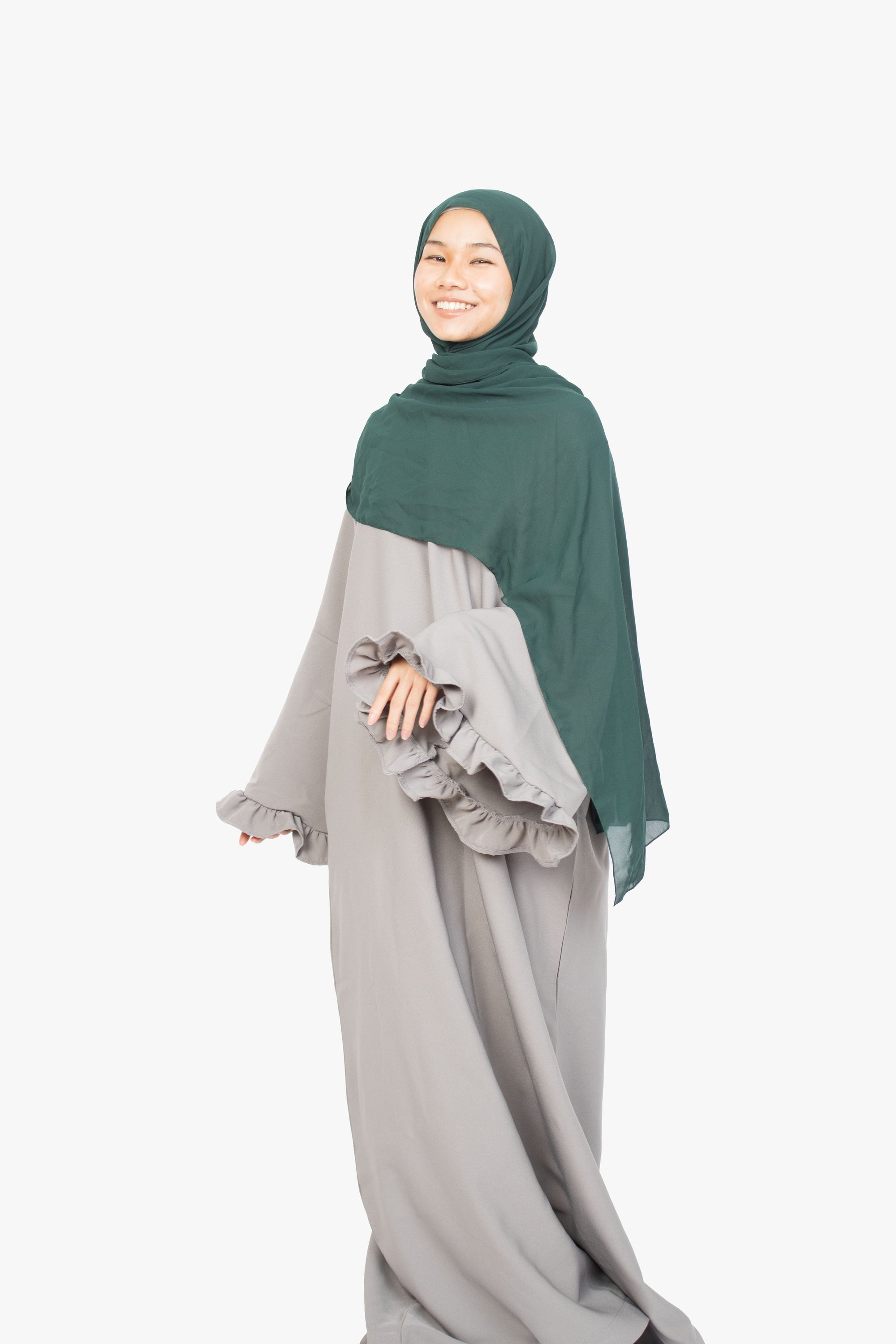 Cloud Grey Flower Sleeve Abaya