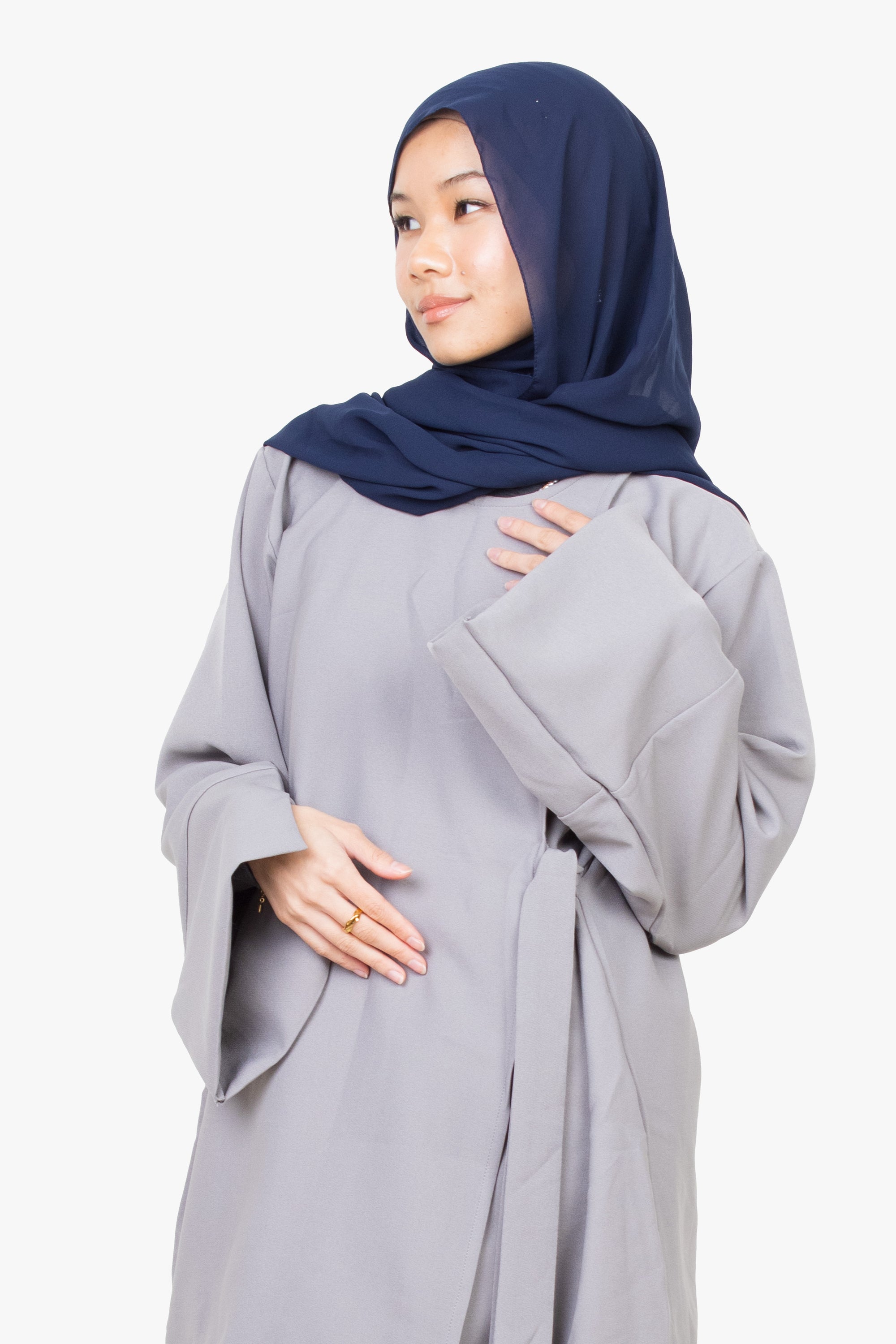 Cloud Grey Side Wrap Two-Piece Abaya