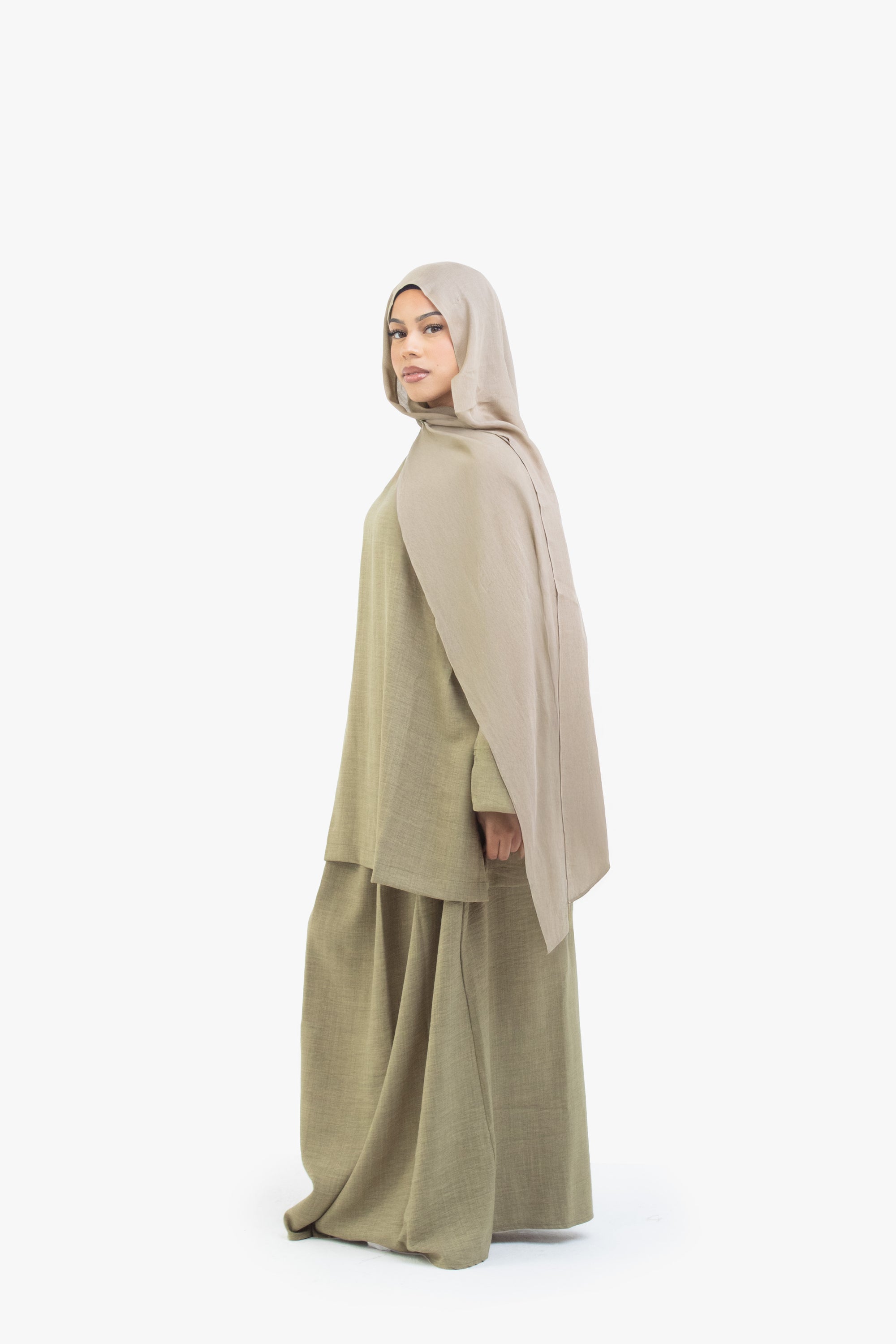 Khaki Mélange Two-Piece Abaya
