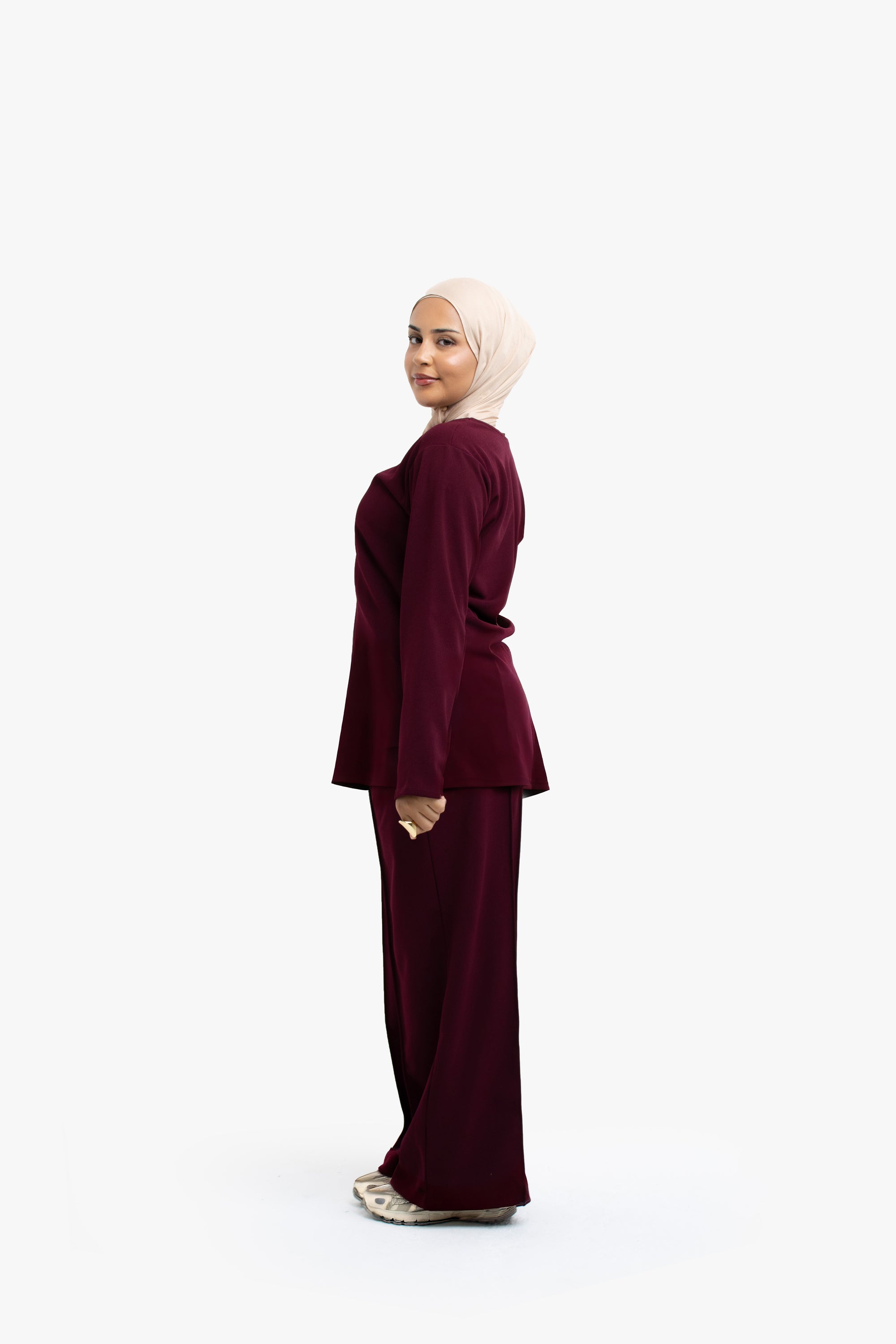 Burgundy High-Waisted Trousers