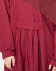 Crimson Red Pleated Bridge Abaya