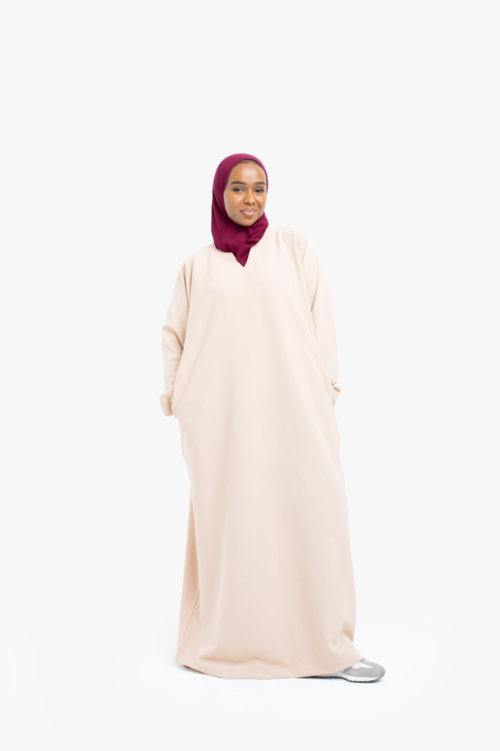 Nude V-Neck Abaya