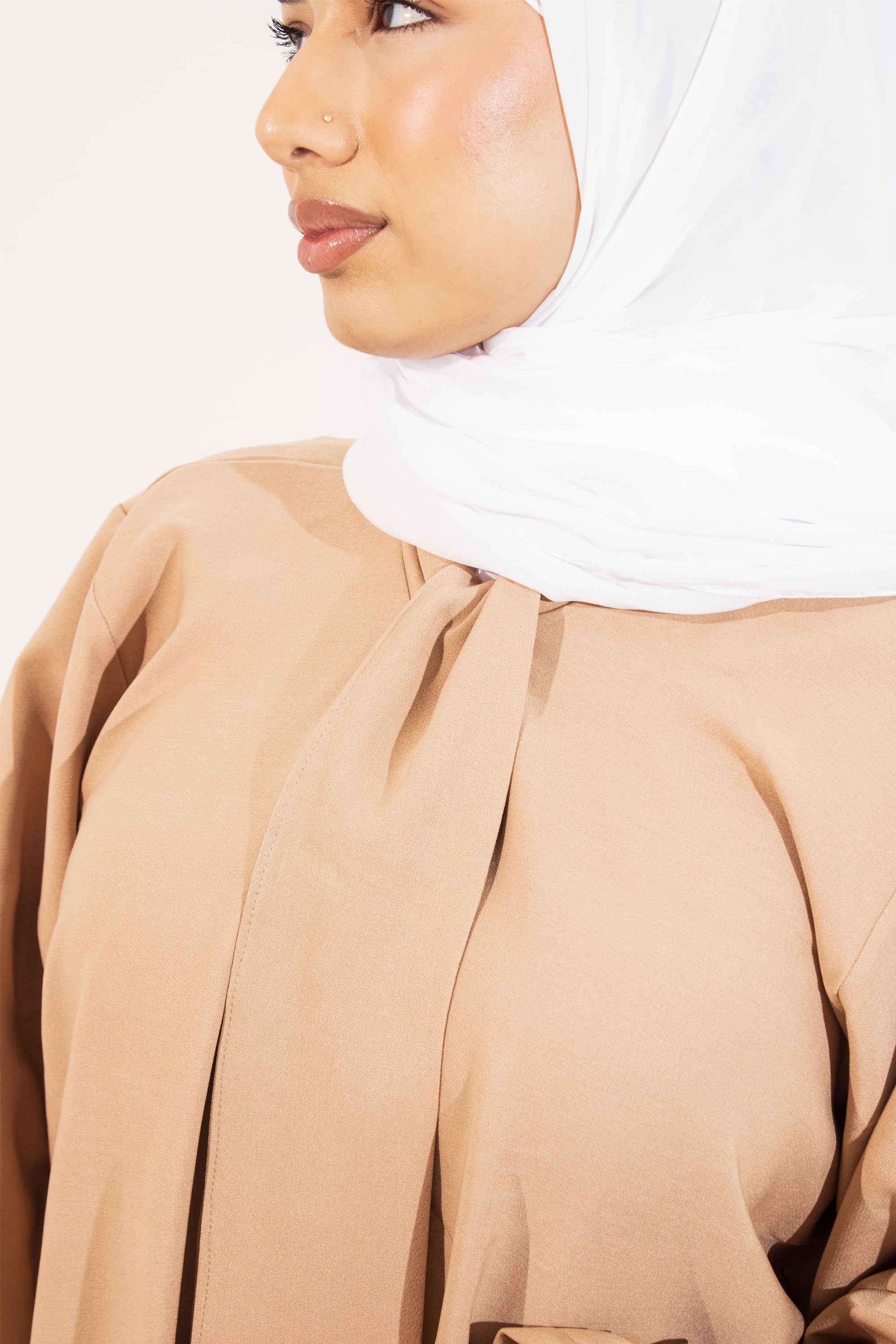 Coffee Front Neck Tie Abaya