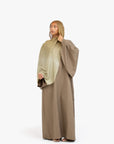 Khaki Brown Textured Umbrella Sleeve Abaya
