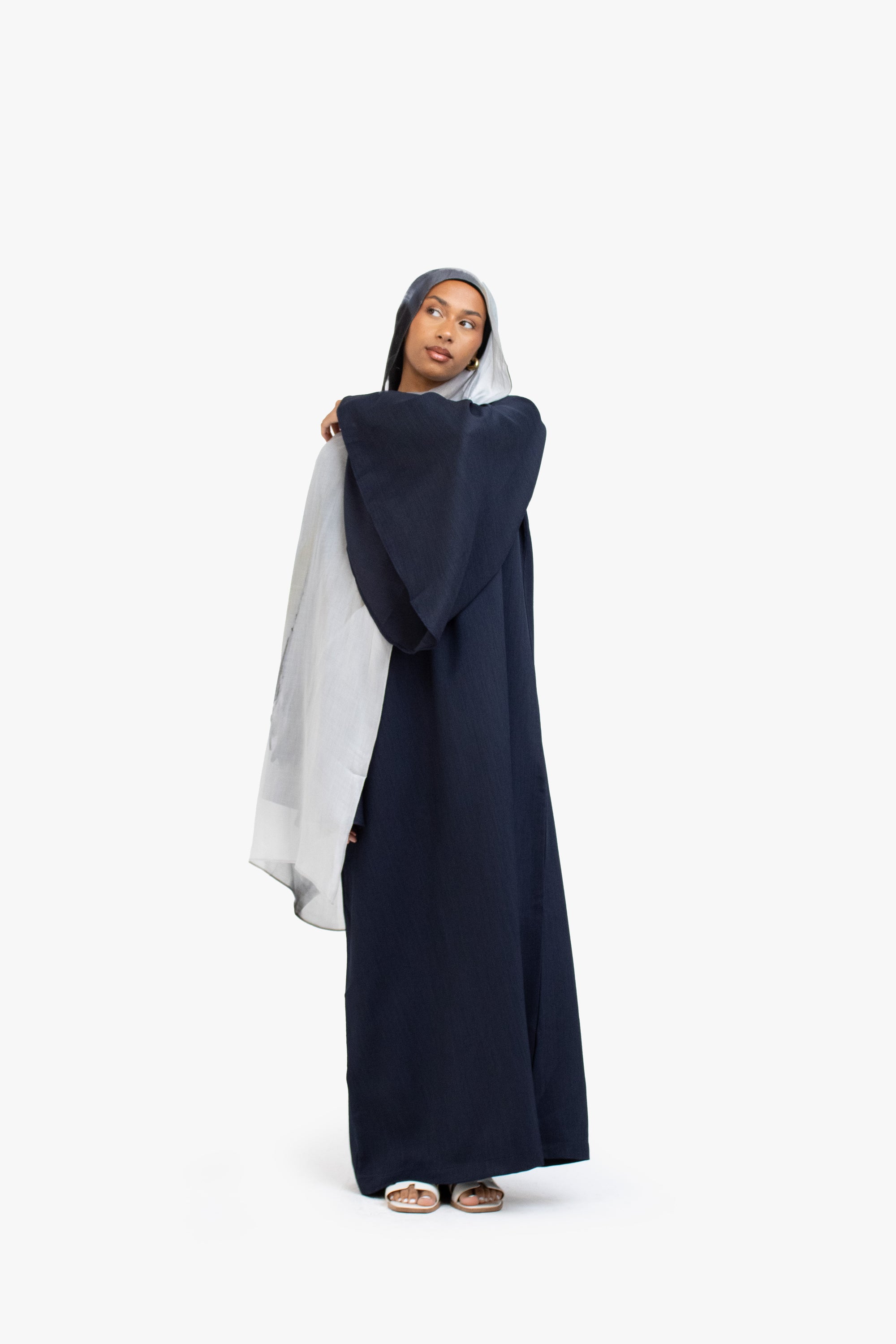 Navy Textured Umbrella Sleeve Abaya