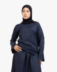 Navy Textured Tulip Sleeve Top