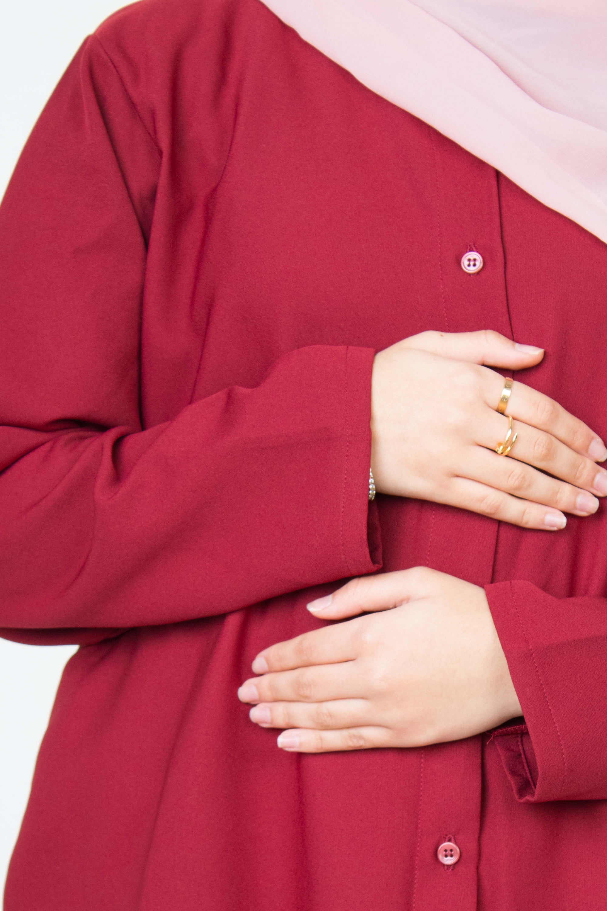 Crimson Red Long Shirt Two-Piece Abaya
