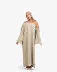 Beige Textured Umbrella Sleeve Abaya