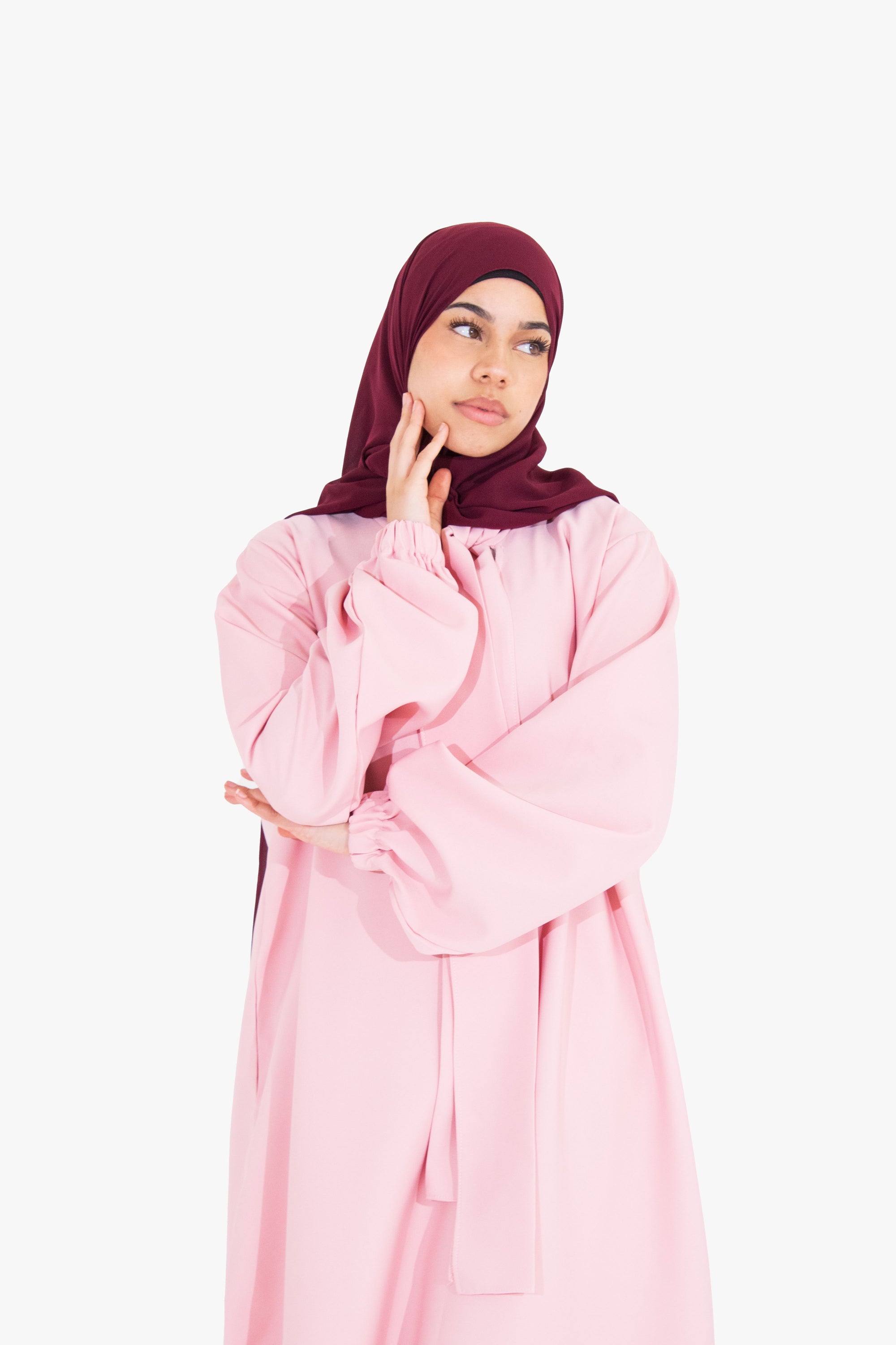 Blossom Pink Front Neck Tie Abaya