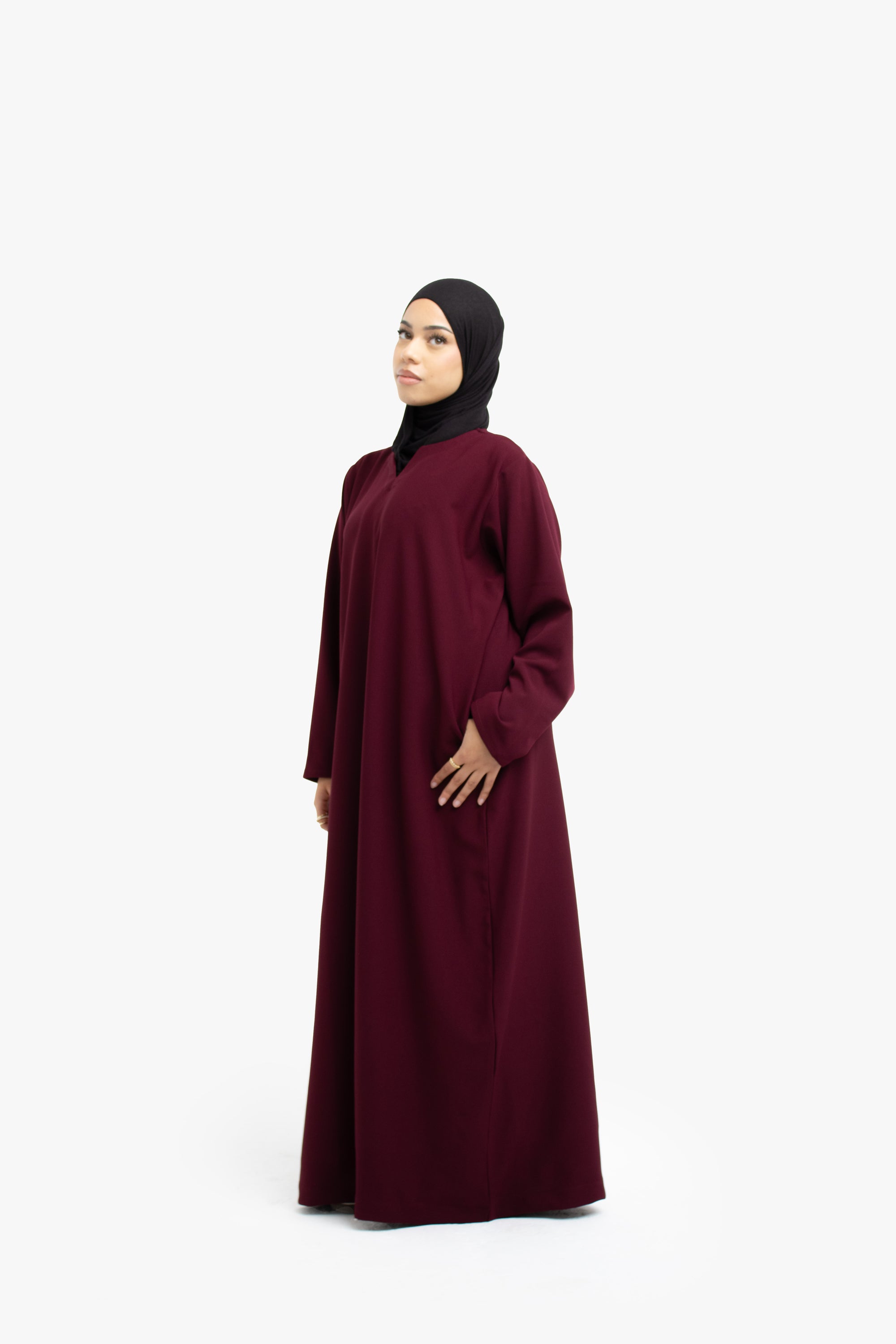 Burgundy V-Neck Abaya