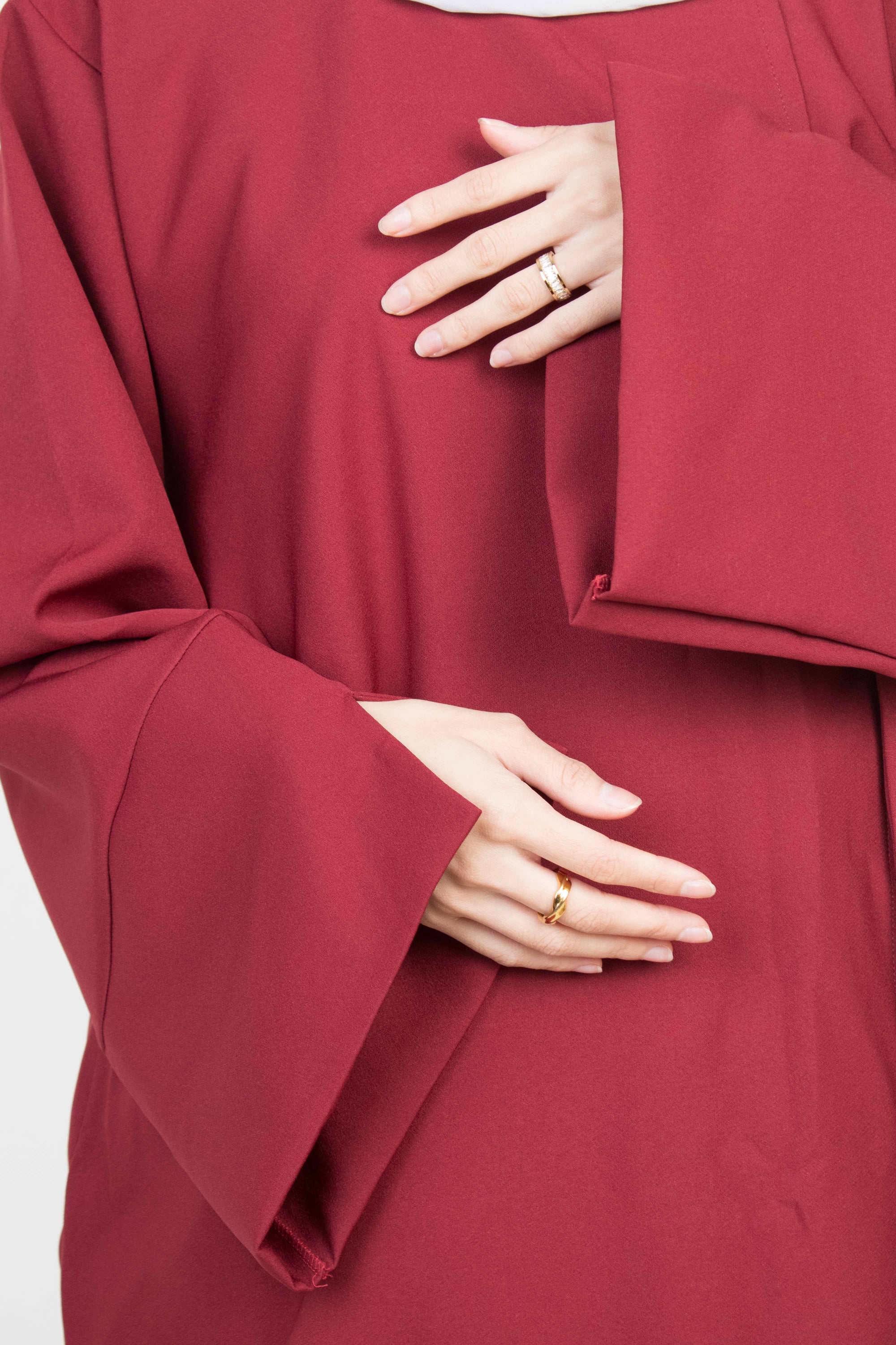 Crimson Red Side Wrap Two-Piece Abaya