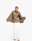 Khaki Brown Textured Umbrella Sleeve Top