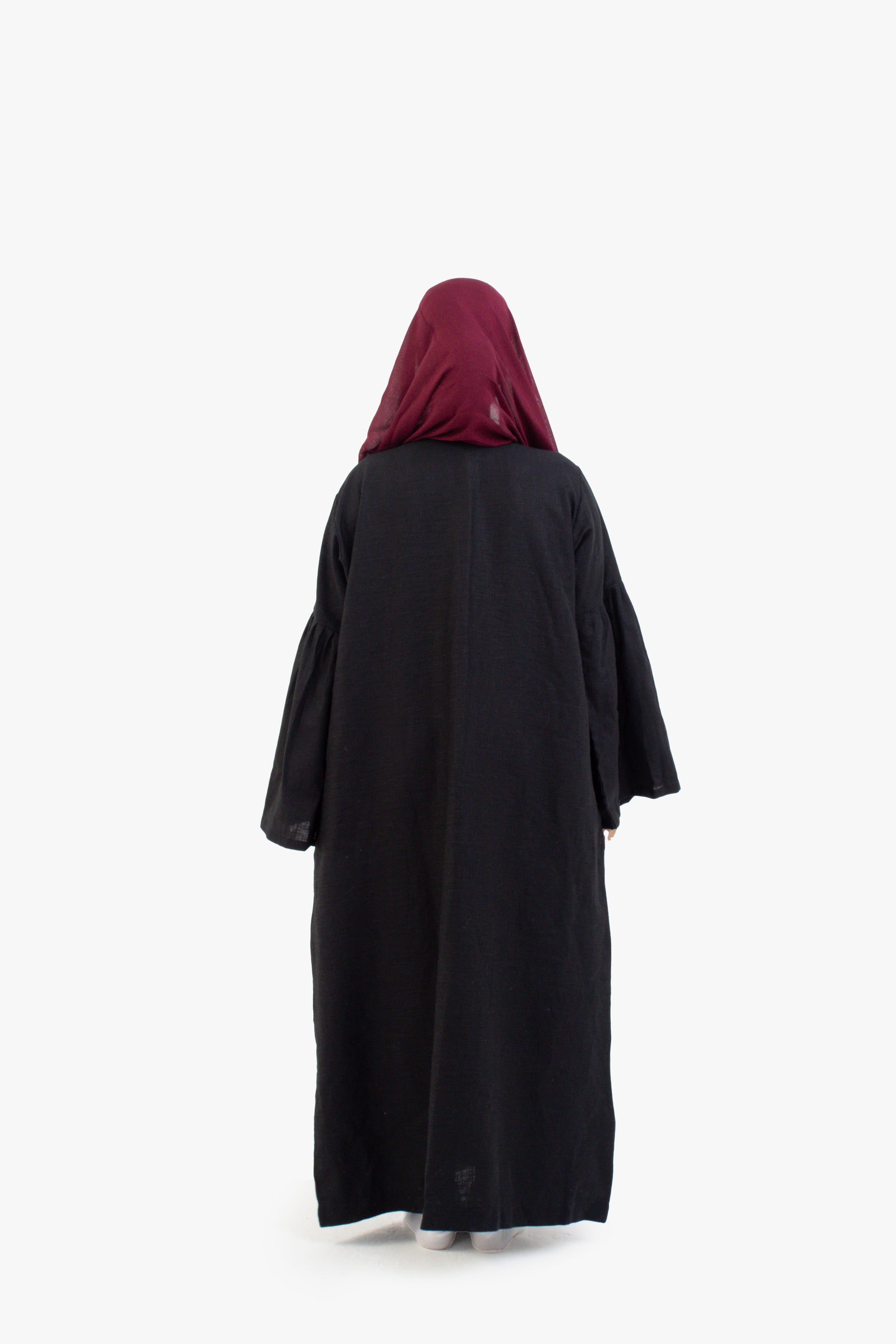 Black Bell Sleeve Linen Cotton Abaya
