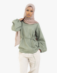 Sage Balloon Sleeve Linen Cotton Top
