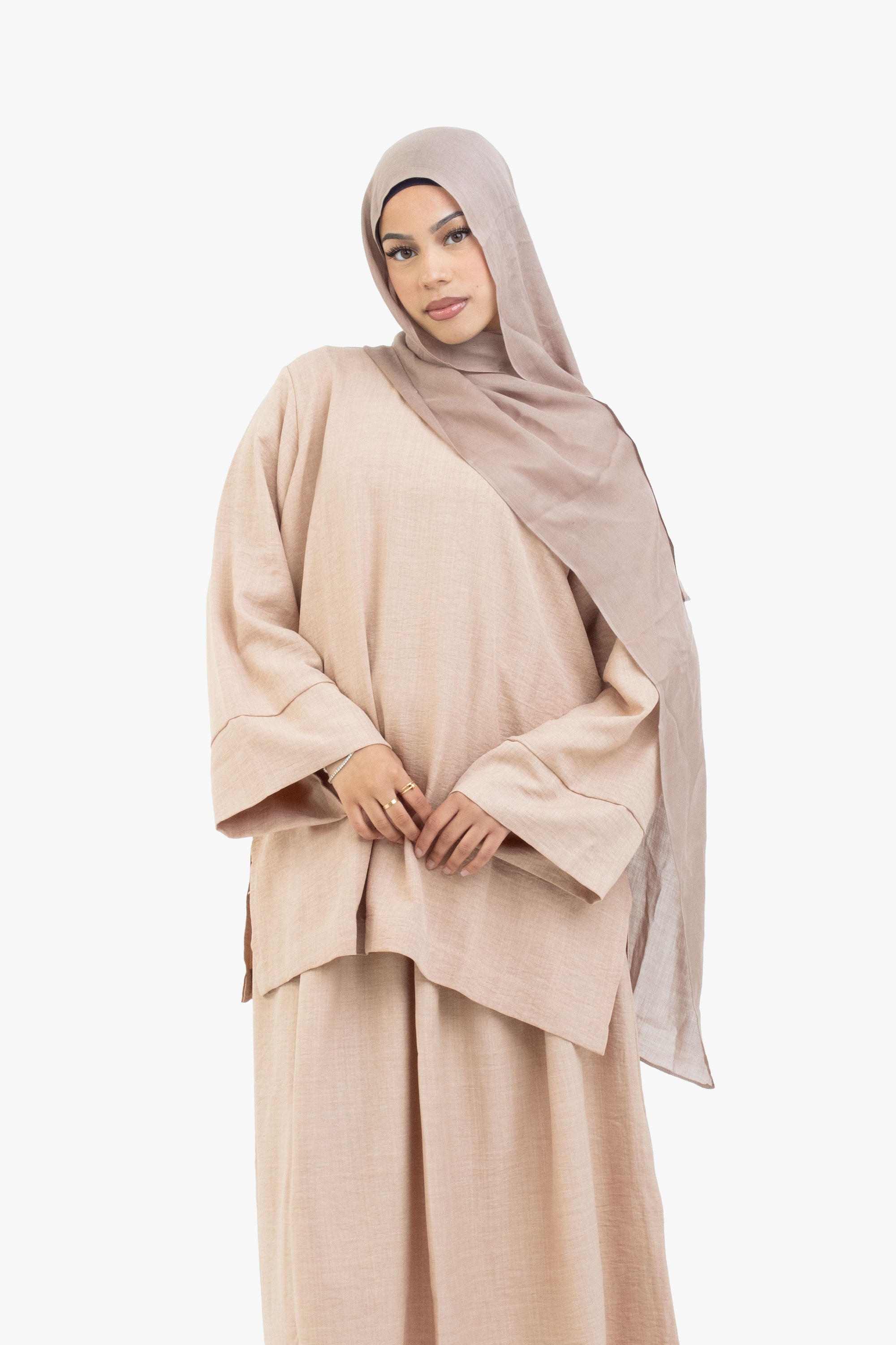 Beige Mélange Two-Piece Abaya