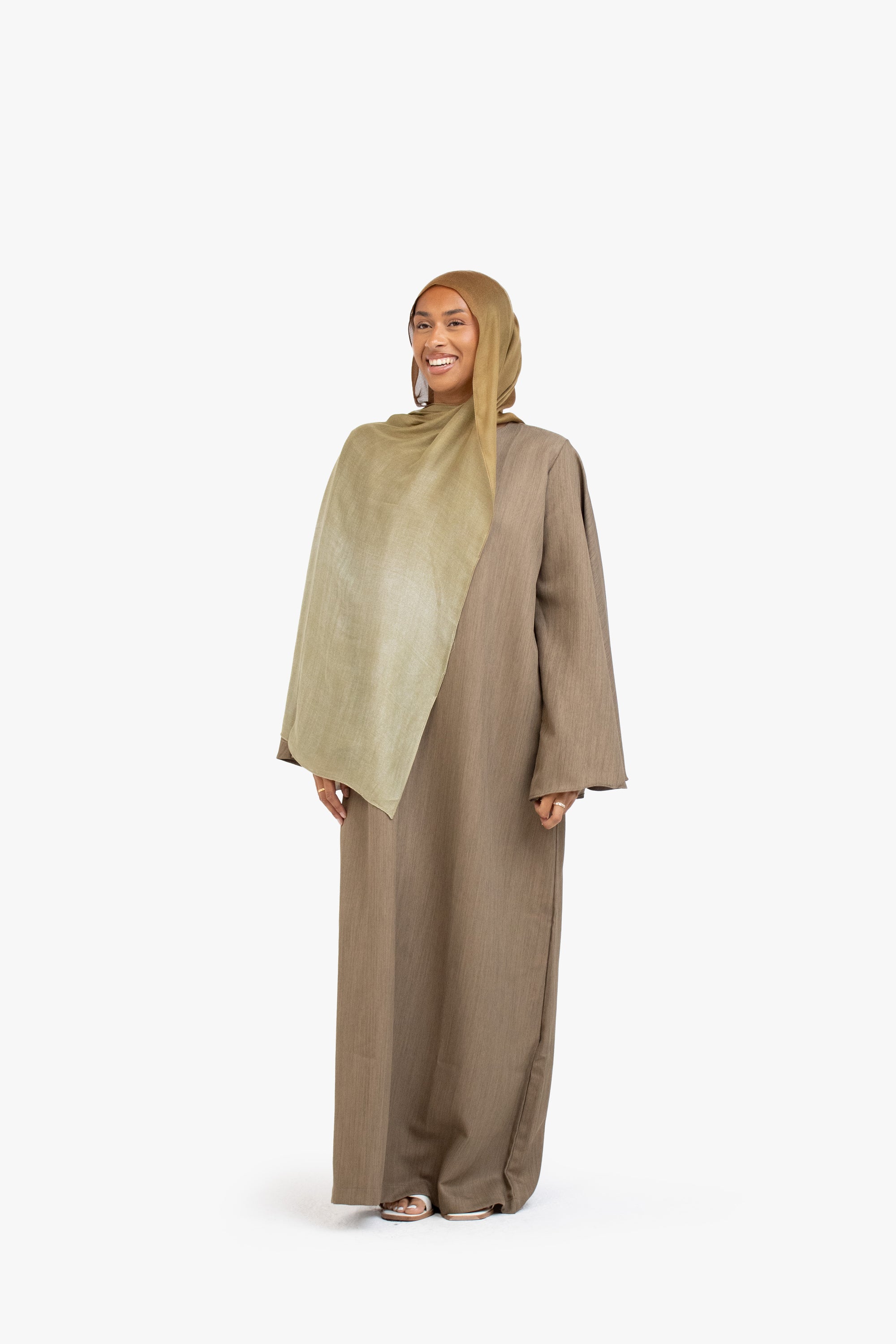 Khaki Brown Textured Umbrella Sleeve Abaya