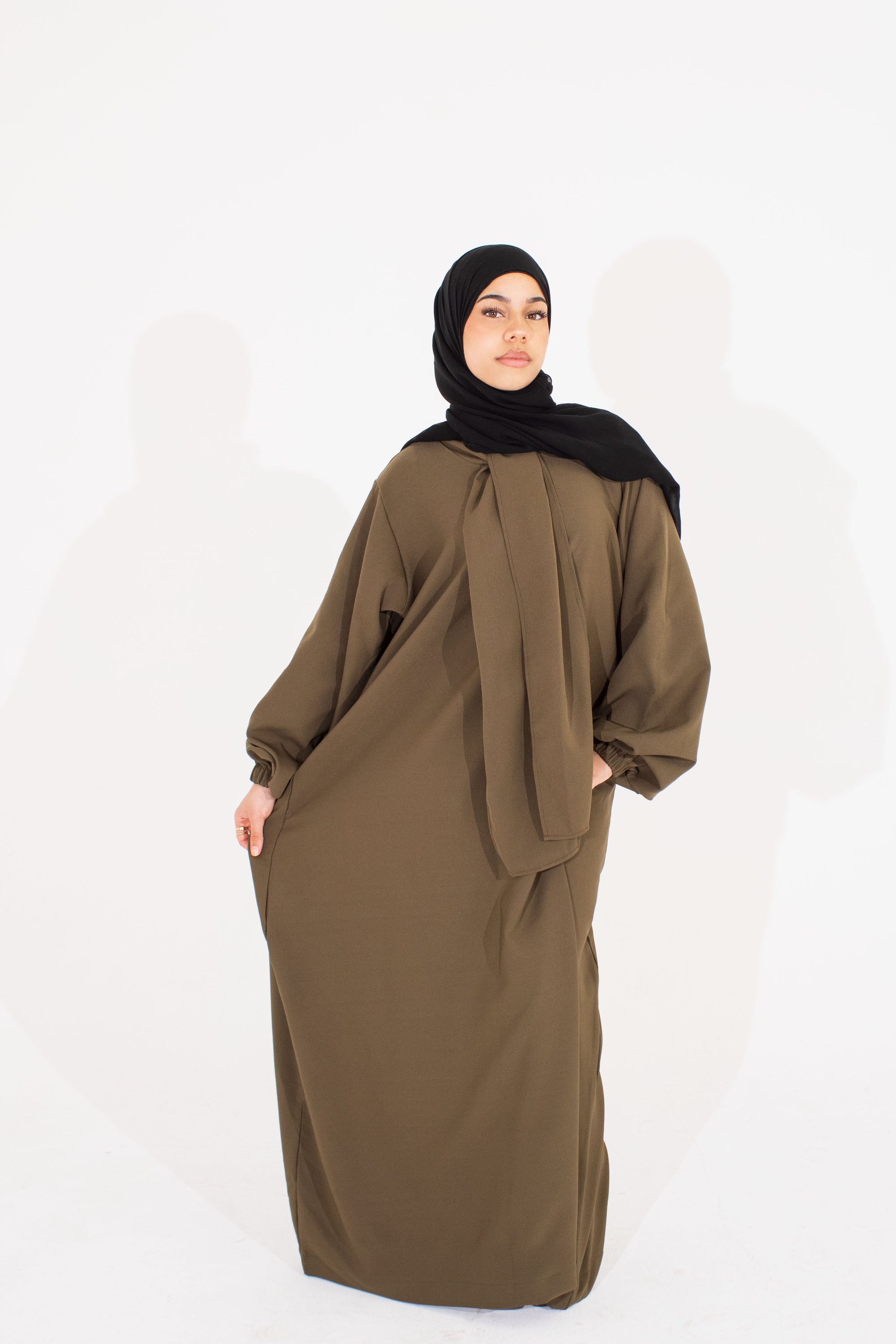 Olive Front Neck Tie Abaya
