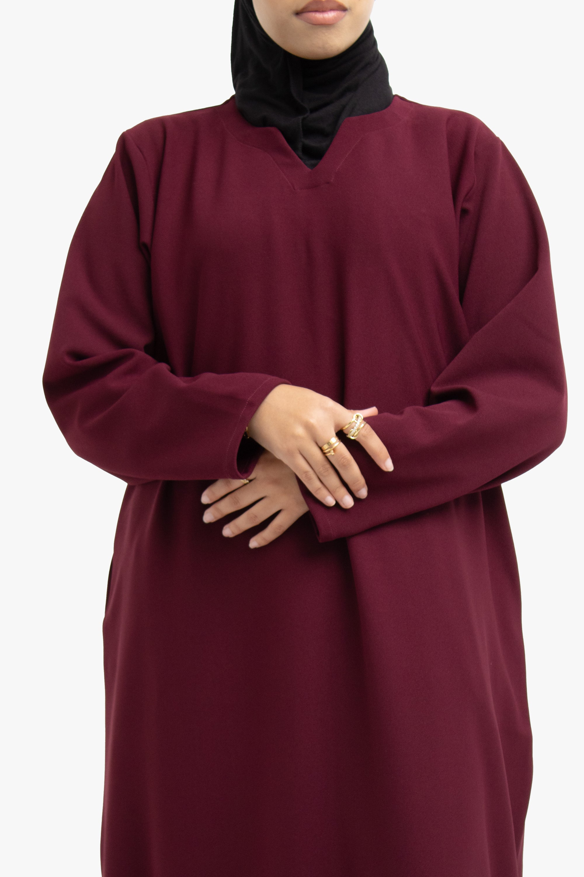 Burgundy V-Neck Abaya