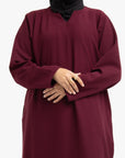 Burgundy V-Neck Abaya
