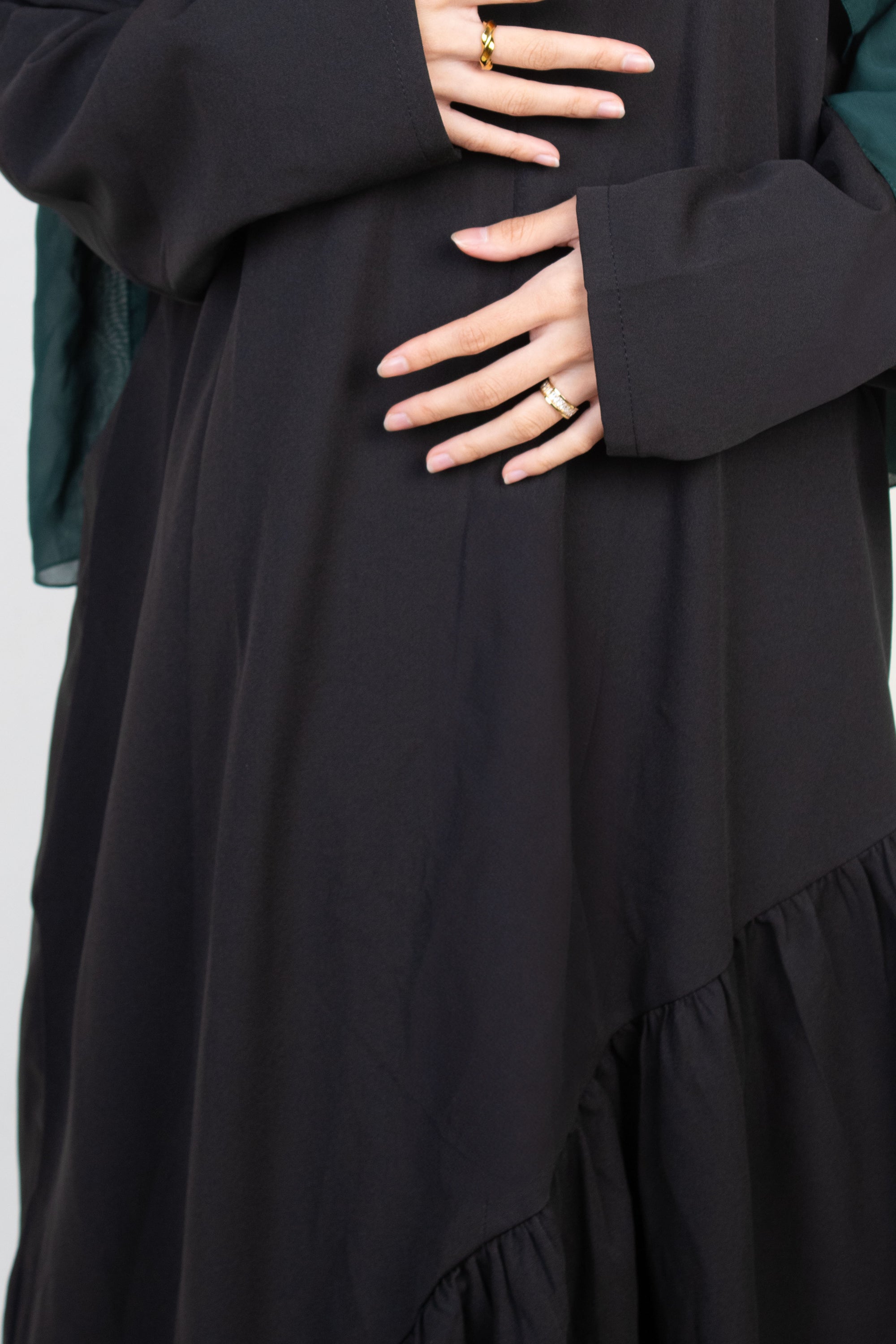 Black Asymmetric Drop Waist Abaya