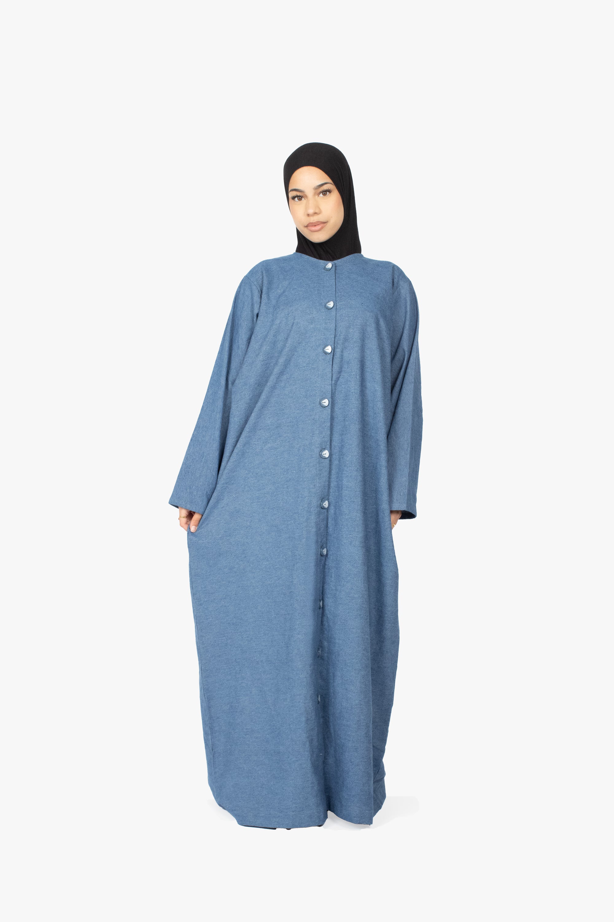 Navy Denim Long Shirt Abaya