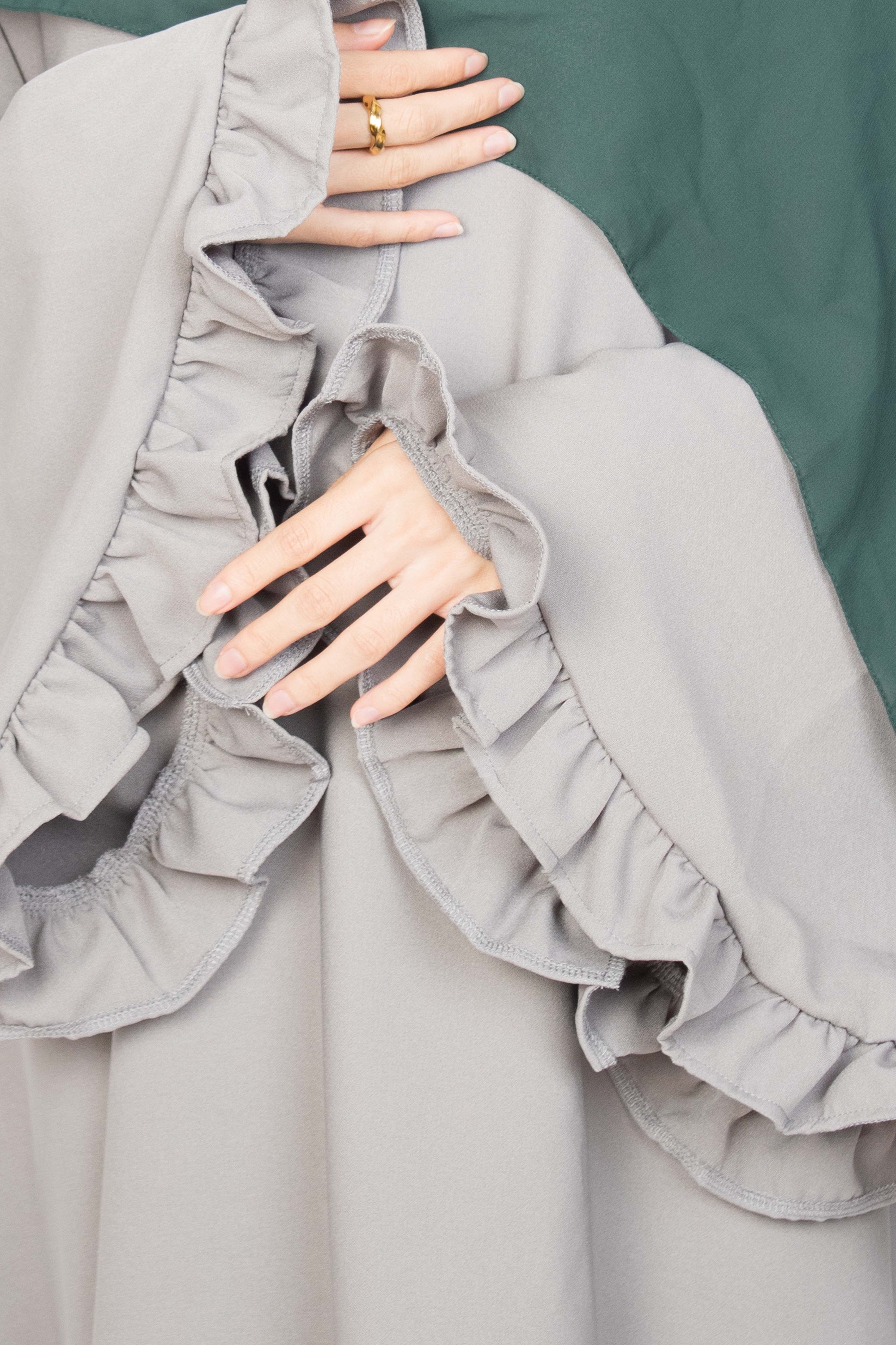 Cloud Grey Flower Sleeve Abaya