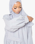Textured Powder Grey Pleated Bridge Abaya