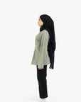 Sage Double Pleat Linen Cotton Top