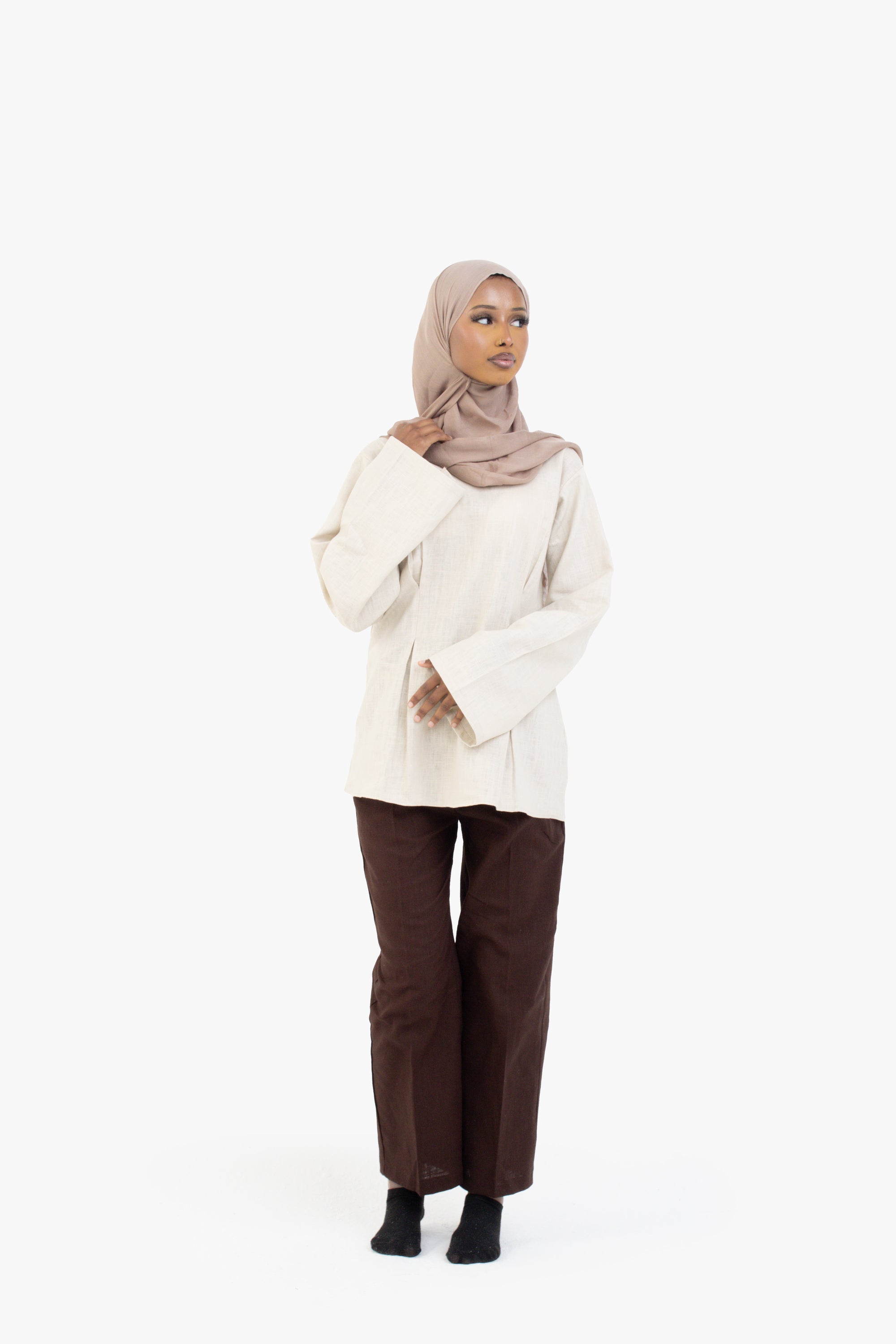 Brown Ribbon Linen Cotton Trousers