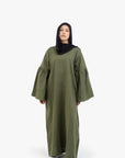 Khaki Bell Sleeve Linen Cotton Abaya