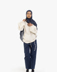 Beige Balloon Sleeve Linen Cotton Top