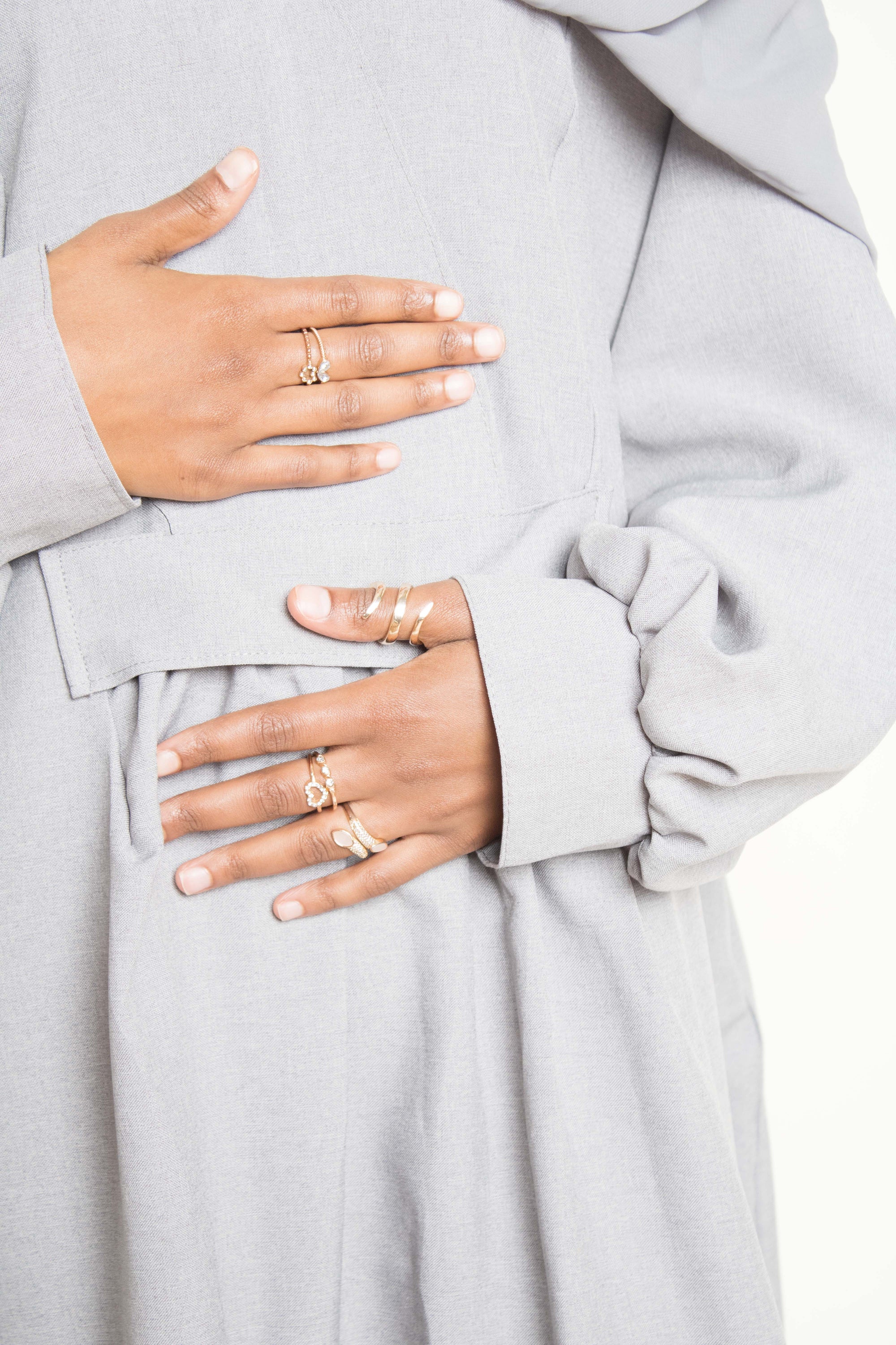 Textured Powder Grey Pleated Bridge Abaya