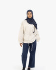 Beige Balloon Sleeve Linen Cotton Top