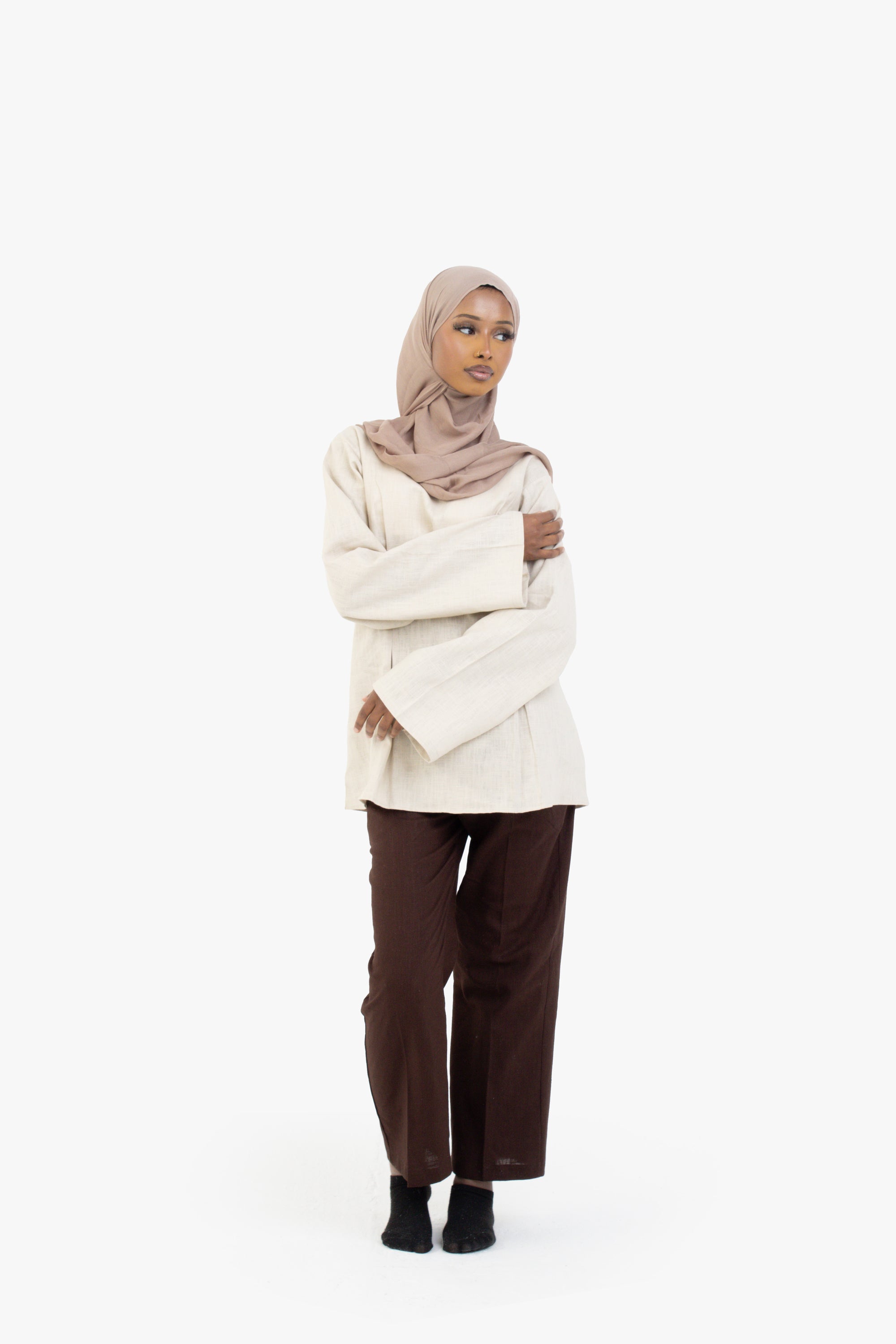 Brown Ribbon Linen Cotton Trousers