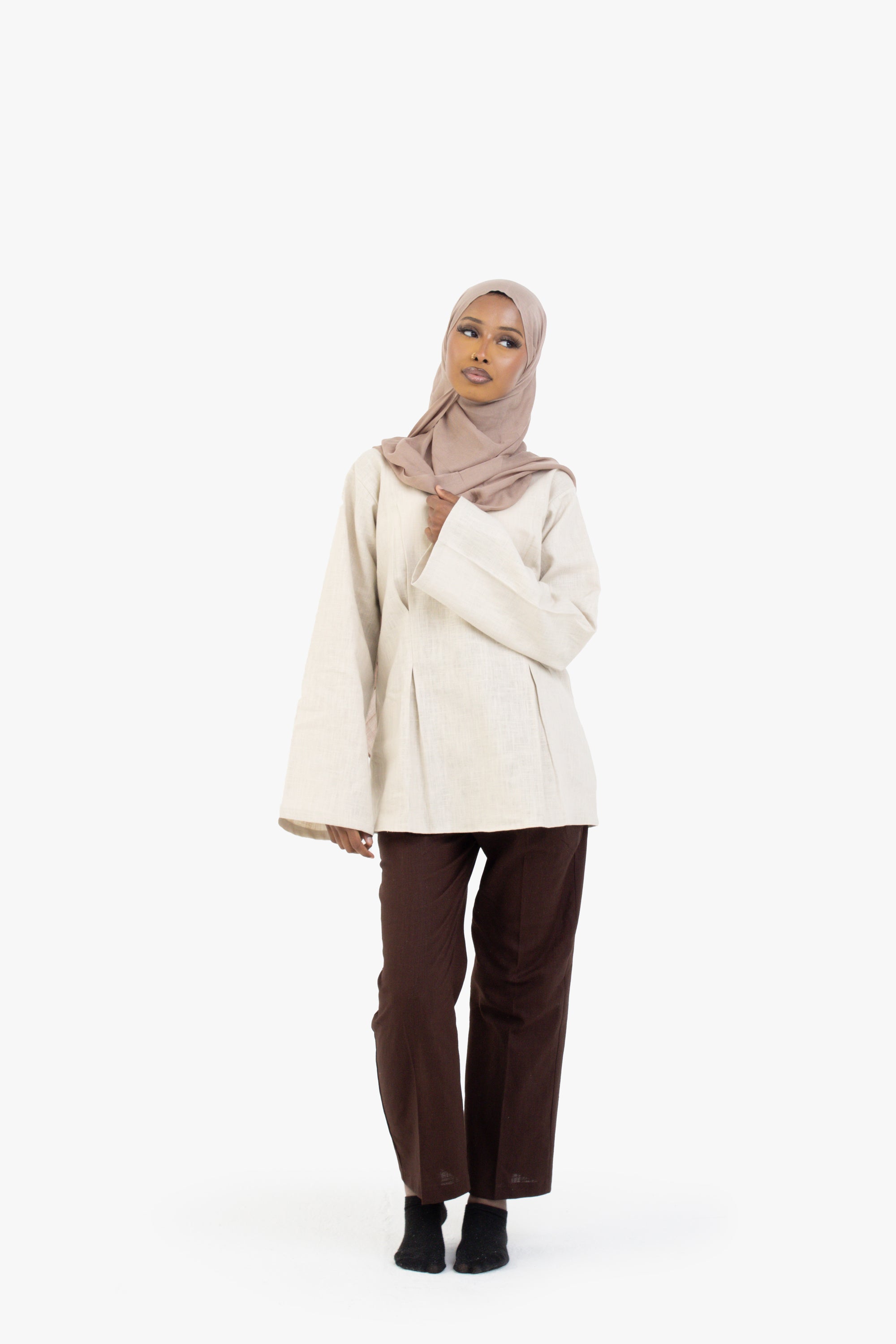 Brown Ribbon Linen Cotton Trousers