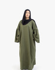 Khaki Bell Sleeve Linen Cotton Abaya