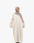 Beige Bell Sleeve Linen Cotton Abaya