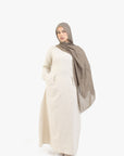 Beige Double Pleat Linen Cotton Dress