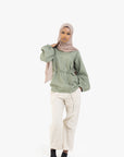 Sage Balloon Sleeve Linen Cotton Top