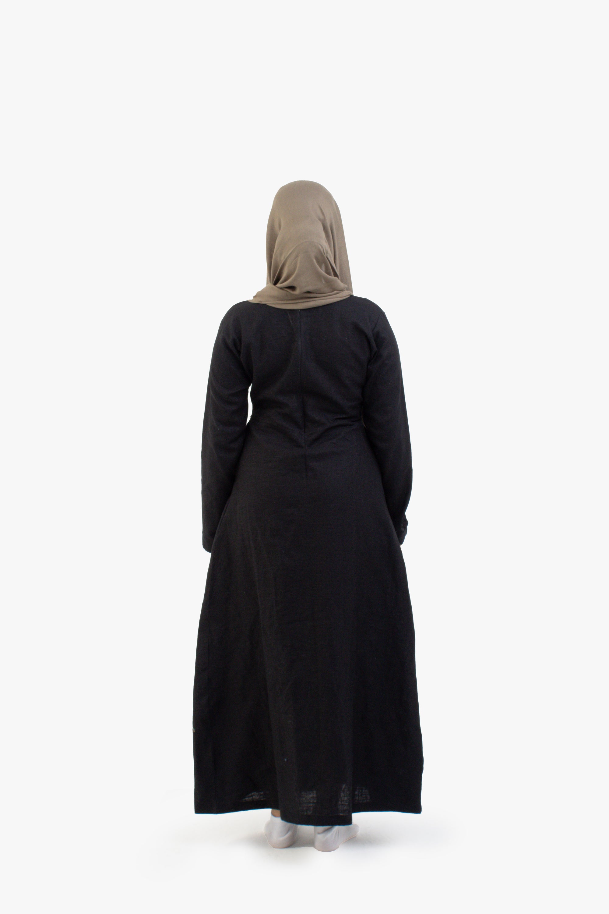 Black Double Pleat Linen Cotton Dress