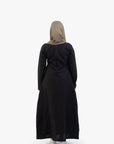 Black Double Pleat Linen Cotton Dress