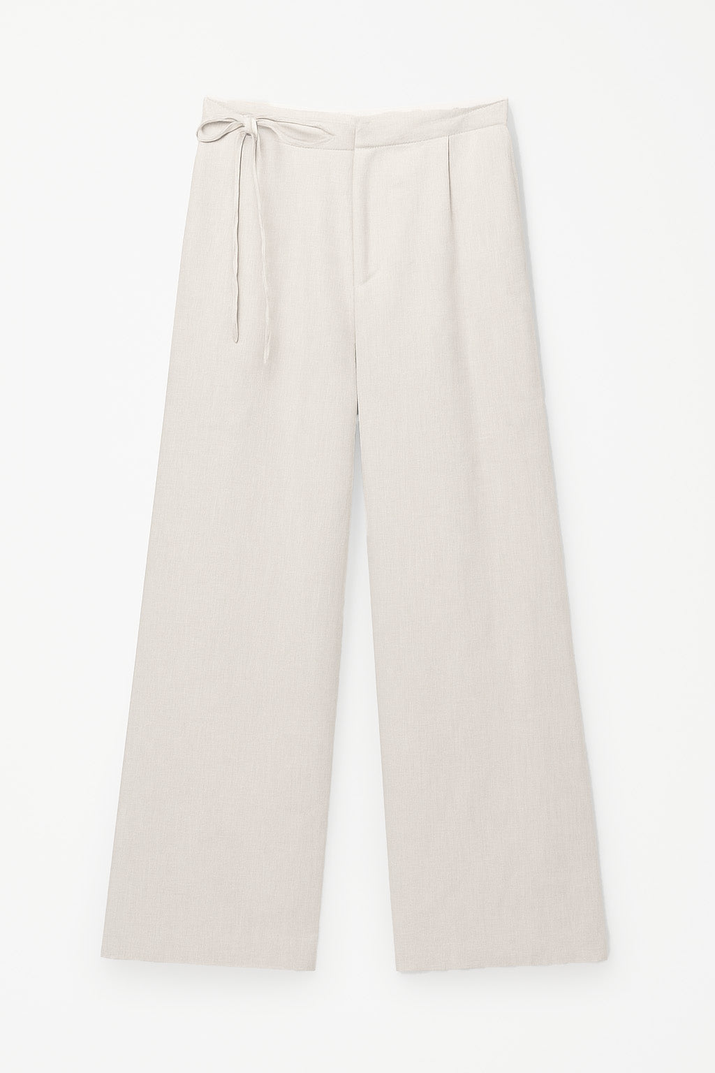 Beige Ribbon Linen Cotton Trousers