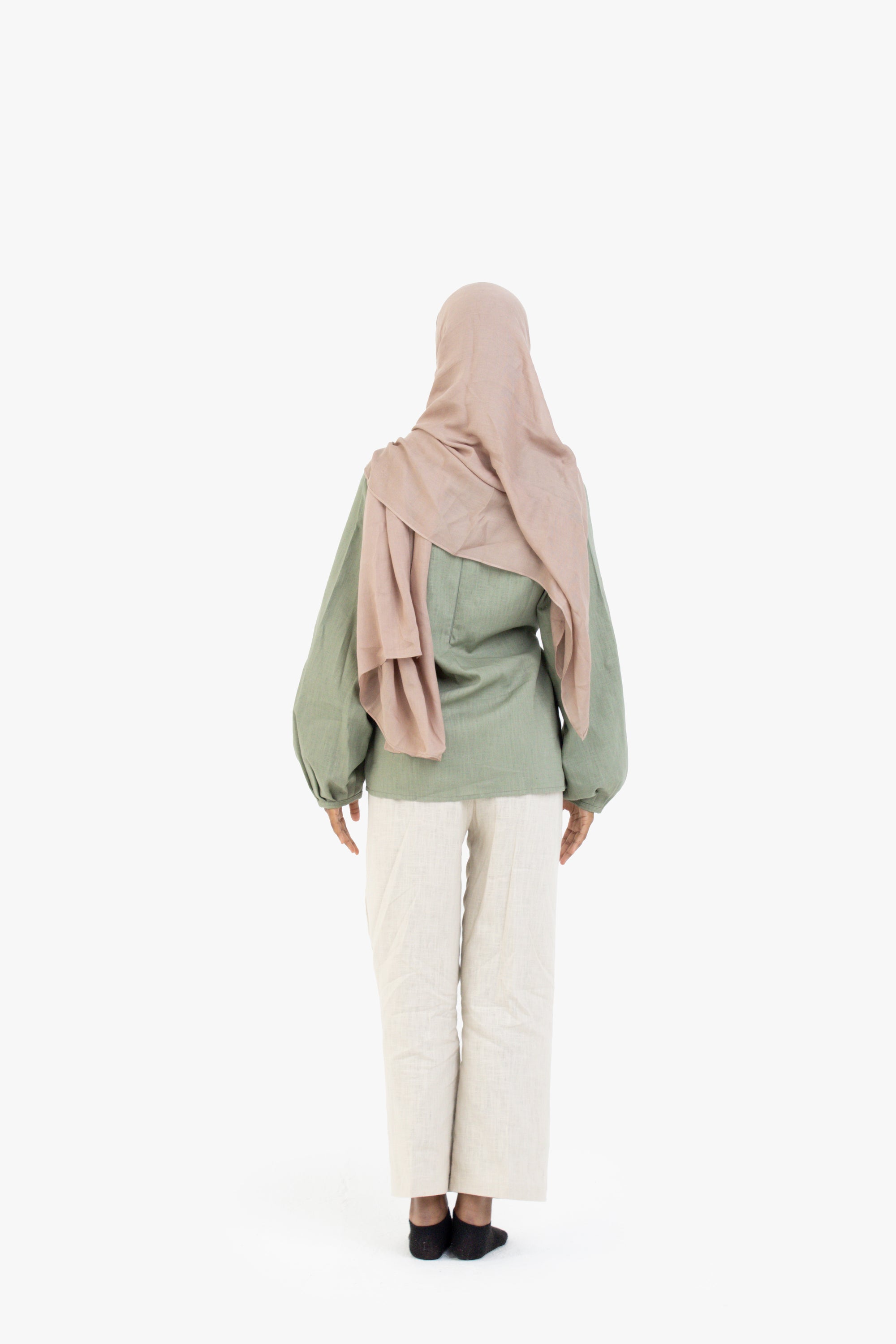 Sage Balloon Sleeve Linen Cotton Top